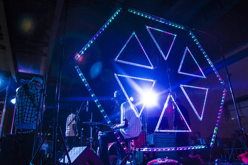 CymaSpace' Modular Cymatic Triangles with Audiolux Devices sound-reactive LED technology on display at 2015 PDX Pop Now!